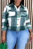 Casual Plaid Patchwork Turndown Collar Outerwear