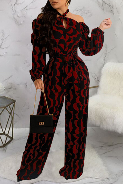 Casual Print Patchwork Halter Jumpsuits