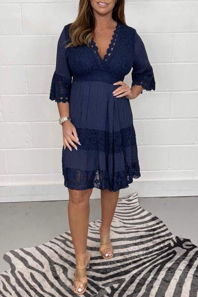 Casual Solid Patchwork V Neck One Step Skirt Dresses
