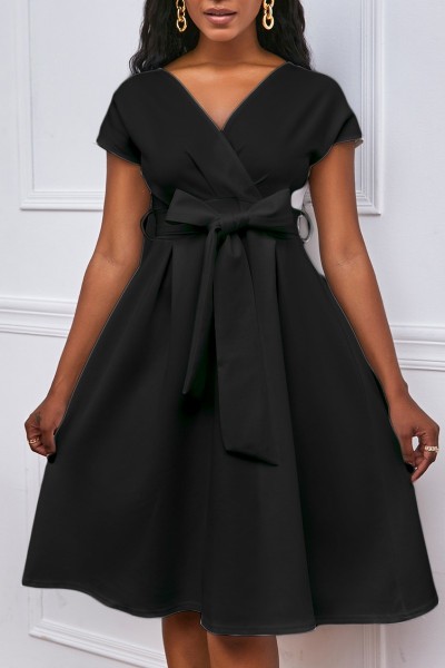 Casual Solid Patchwork V Neck A Line Dresses