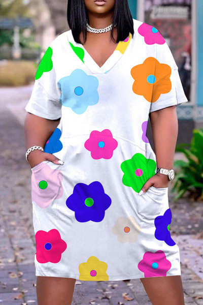 Casual Print Basic V Neck Short Sleeve Dress Dresses