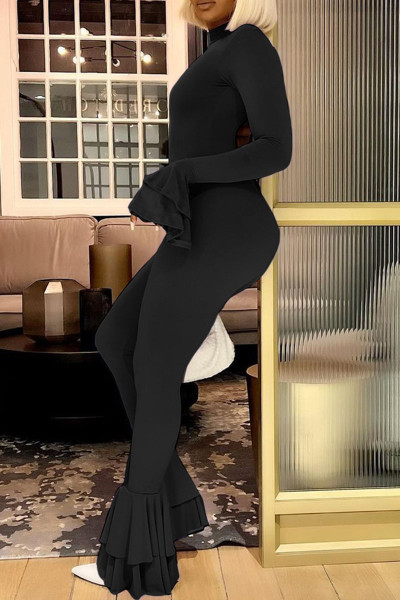 Sexy Solid Patchwork Backless O Neck Regular Jumpsuits