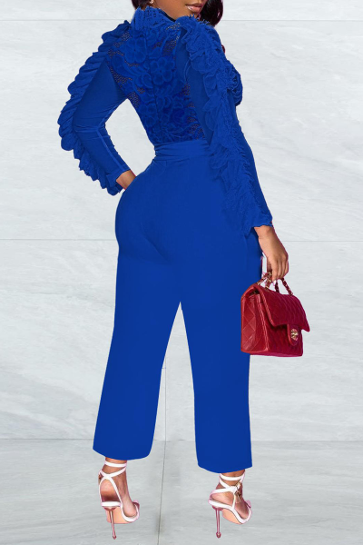 Sexy Solid Lace O Neck Regular Jumpsuits