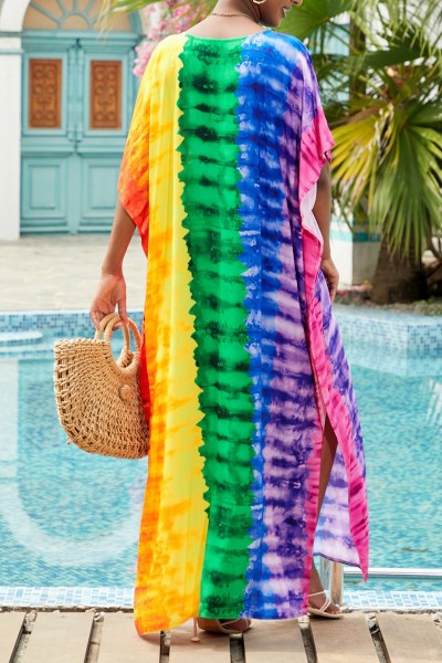 Casual Print Slit V Neck Long Dress Dresses