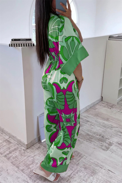 Casual Print Patchwork V Neck Regular Jumpsuits