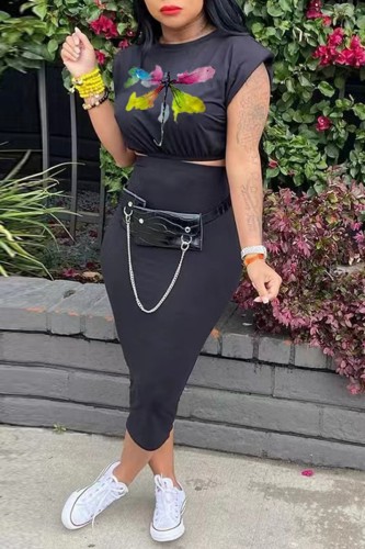 Casual Print Basic O Neck Short Sleeve Two Pieces