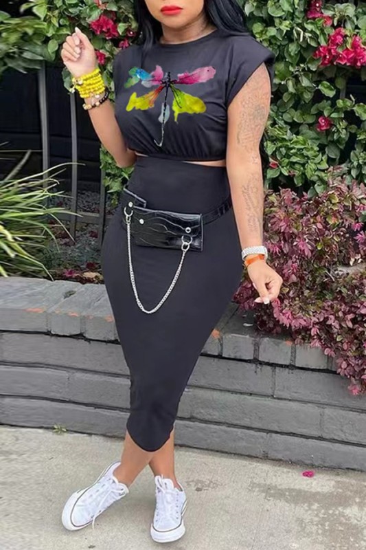 Casual Print Basic O Neck Short Sleeve Two Pieces