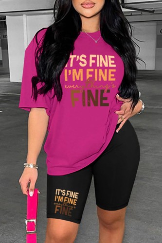 Casual Letter Print Basic O Neck Short Sleeve Two Pieces