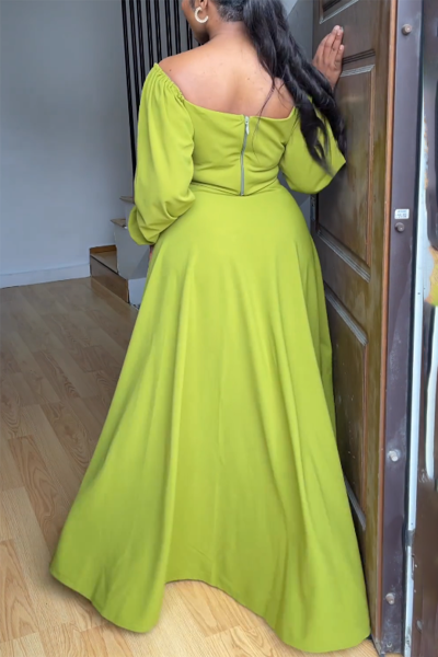 Casual Elegant Simplicity Slit Fold Solid Color Off the Shoulder Long Sleeve Two Pieces