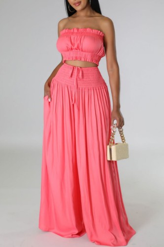 Casual Solid Backless Strapless Sleeveless Two Pieces