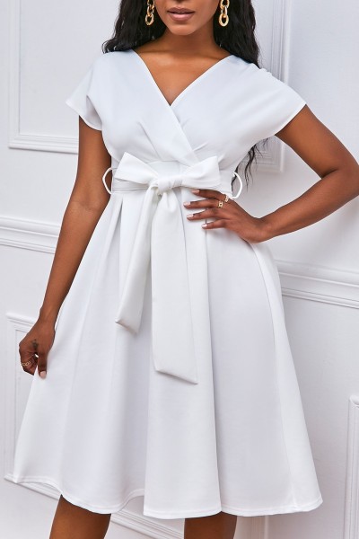 Casual Solid Patchwork V Neck A Line Dresses