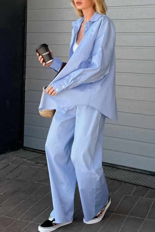 Casual Daily Solid Pocket Turndown Collar Long Sleeve Two Pieces