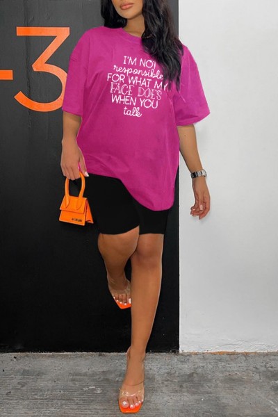 Casual Letter Print Basic O Neck Short Sleeve Two Pieces