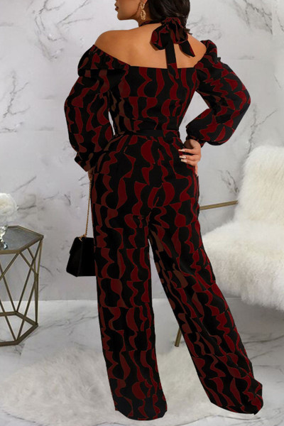 Casual Print Patchwork Halter Jumpsuits