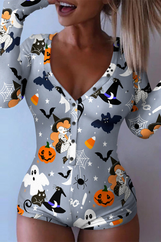 Casual Living Print Patchwork V Neck Skinny Romper