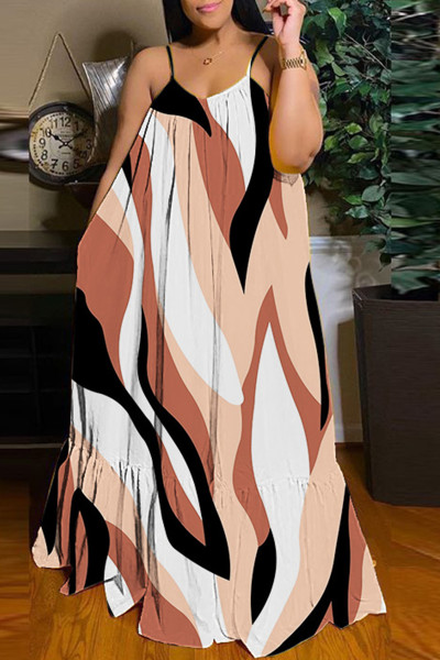Sexy Print Backless Spaghetti Strap Long Dress Dresses
