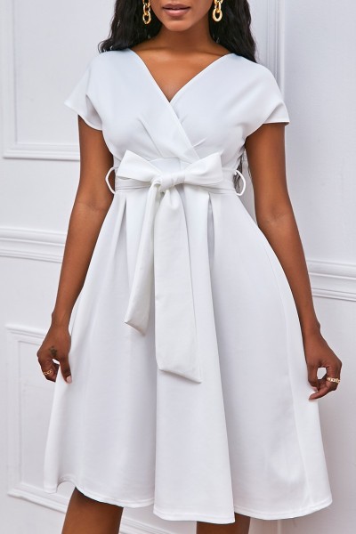 Casual Solid Patchwork V Neck A Line Dresses