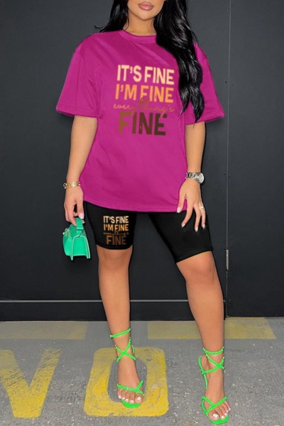 Casual Letter Print Basic O Neck Short Sleeve Two Pieces