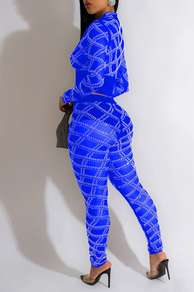 Sexy Patchwork Hot Drilling See-through Zipper Collar Long Sleeve Two Pieces