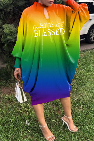 Casual Print Hollowed Out O Neck Long Sleeve Dresses