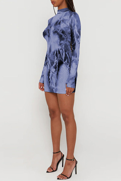 Street Print Patchwork Half A Turtleneck One Step Skirt Dresses