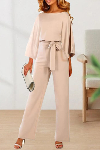 Casual Solid With Belt Solid Color O Neck Straight Jumpsuits