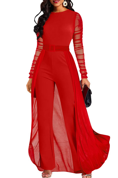 Casual Solid Patchwork O Neck Regular Jumpsuits