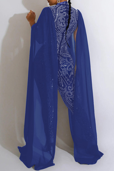 Sexy Patchwork Hot Drilling See-through Half A Turtleneck Skinny Jumpsuits