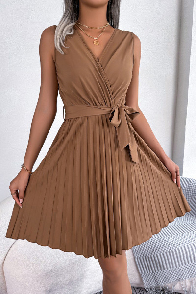 Sweet Solid Frenulum V Neck Sleeveless Dress Dresses