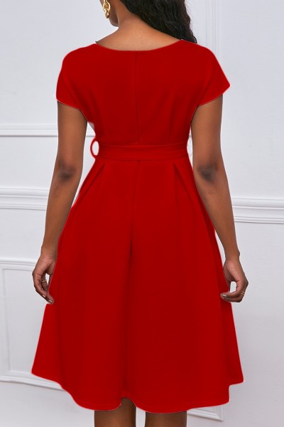 Casual Solid Patchwork V Neck A Line Dresses