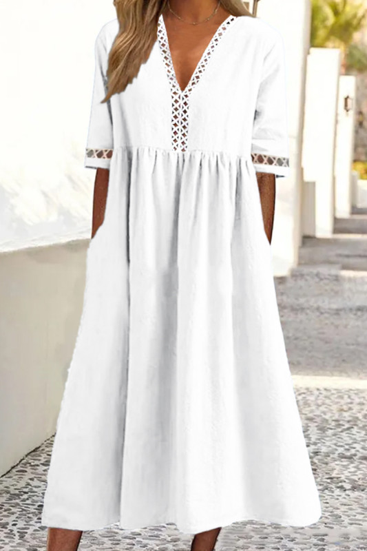 Casual Solid V Neck Waist Skirt Dresses