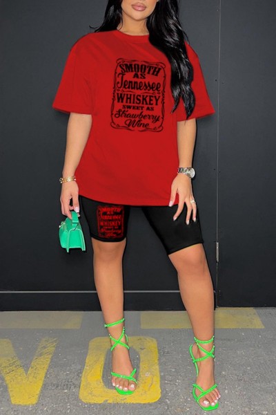 Casual Letter Print Basic O Neck Short Sleeve Two Pieces