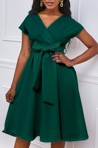 Casual Solid Patchwork V Neck A Line Dresses