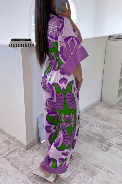 Casual Print Patchwork V Neck Regular Jumpsuits