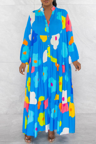 Casual Sweet Daily Simplicity Floral Printing Shirt Collar Dresses