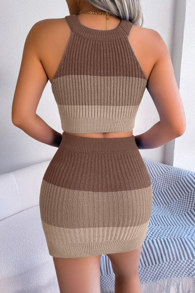 Sexy Color Block Contrast Halter Sleeveless Two Pieces