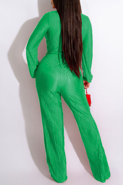 Sexy Solid Bandage Patchwork Fold V Neck Straight Jumpsuits