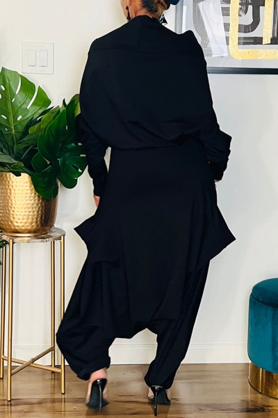 Sexy Street Solid Pocket Asymmetrical Oblique Collar Harlan Jumpsuits