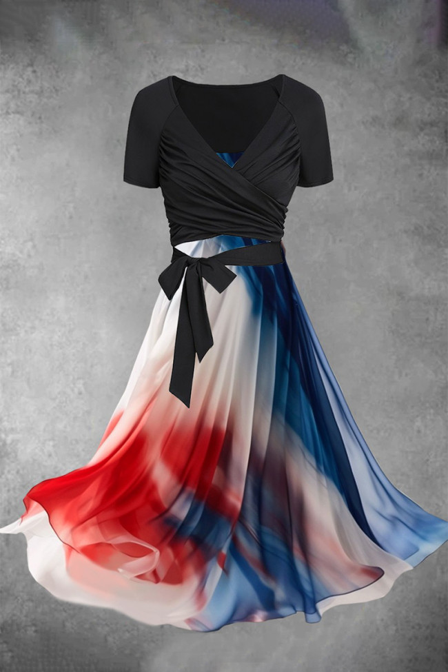 Women's American Flag Red White Blue Art Design Two Piece Dress