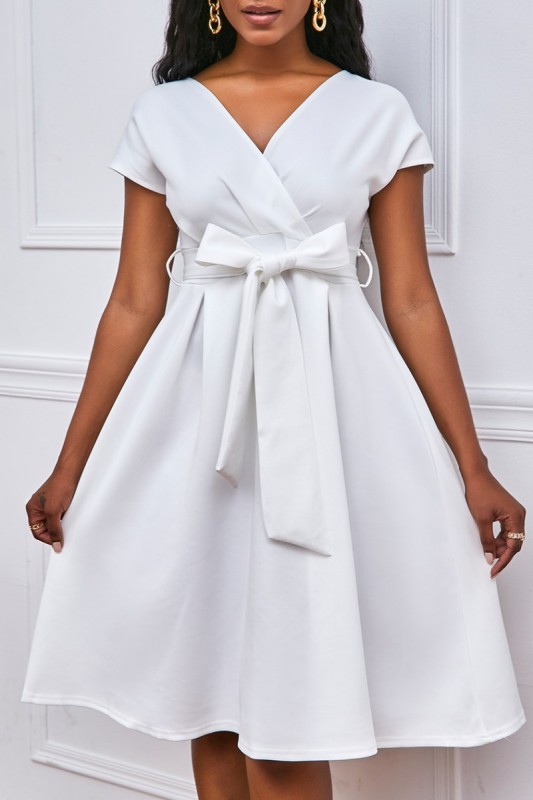 Casual Solid Patchwork V Neck A Line Dresses