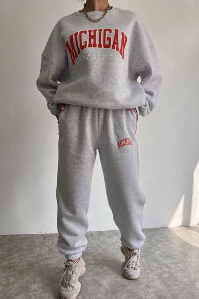 Casual Sportswear Letter Printing O Neck Long Sleeve Two Pieces