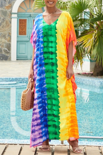 Casual Print Slit V Neck Long Dress Dresses