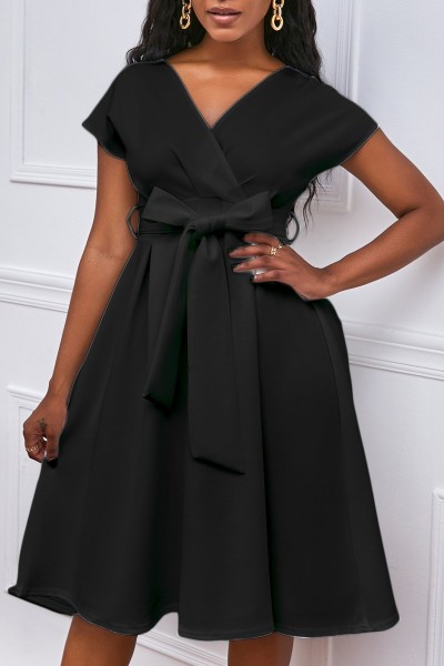 Casual Solid Patchwork V Neck A Line Dresses