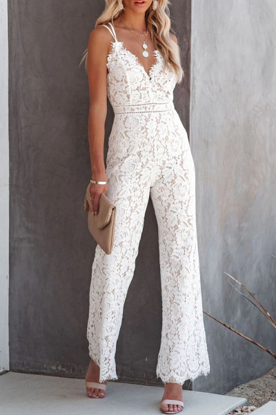 Sexy Solid Patchwork Spaghetti Strap Straight Jumpsuits