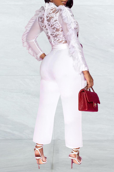 Sexy Solid Lace O Neck Regular Jumpsuits