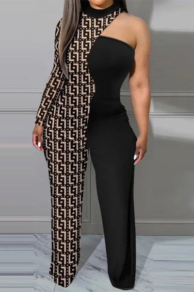 Sexy Plaid Print Patchwork Printing O Neck Regular Jumpsuits