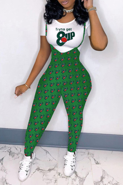 Casual Print Patchwork O Neck Skinny Jumpsuits