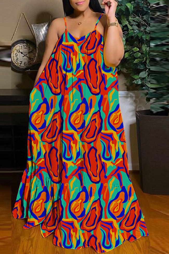 Sexy Print Backless Spaghetti Strap Long Dress Dresses