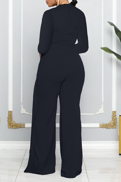 Casual Solid Patchwork O Neck Straight Jumpsuits