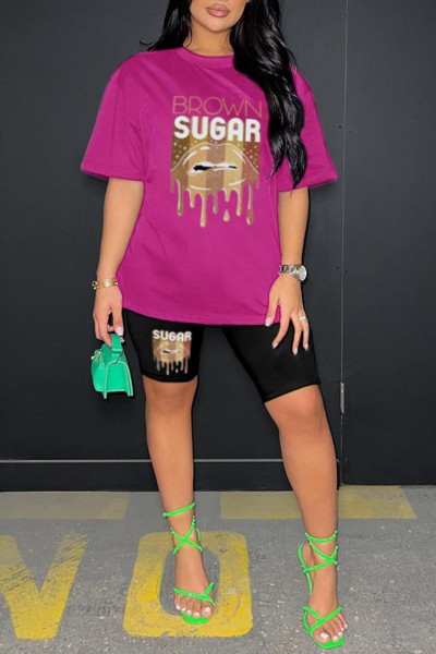 Casual Print Basic O Neck Short Sleeve Two Pieces